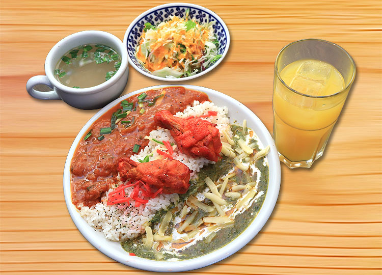 常滑 ランチ タンドリー手羽元 & ダブルカレーセット